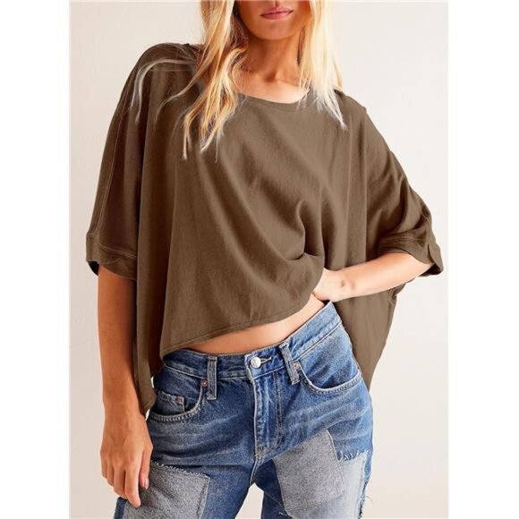 Summer 2024‎ Women's Solid T-Shirts - Loose Fit Oversized Basic Tee Tops - Picture 2 of 5
